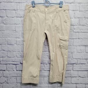 Oneill Capri Cargo Pants Womens 11 Beige Khaki Split Hem Boho Minimalist Coastal
